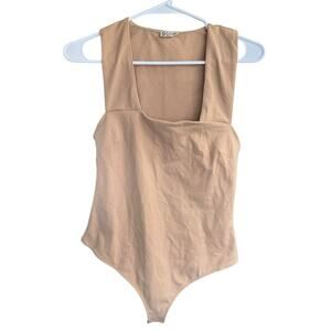 Intimately FP She's So Sleek Thong Bodysuit Medium Tan Sexy Office Siren